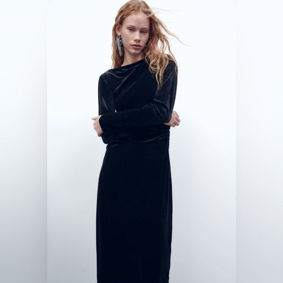 Zara Dresses & Skirts - NWT Zara Angola Draped Velvet Dress